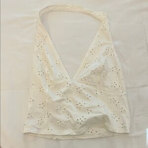 Free People White Eyelet Halter Top